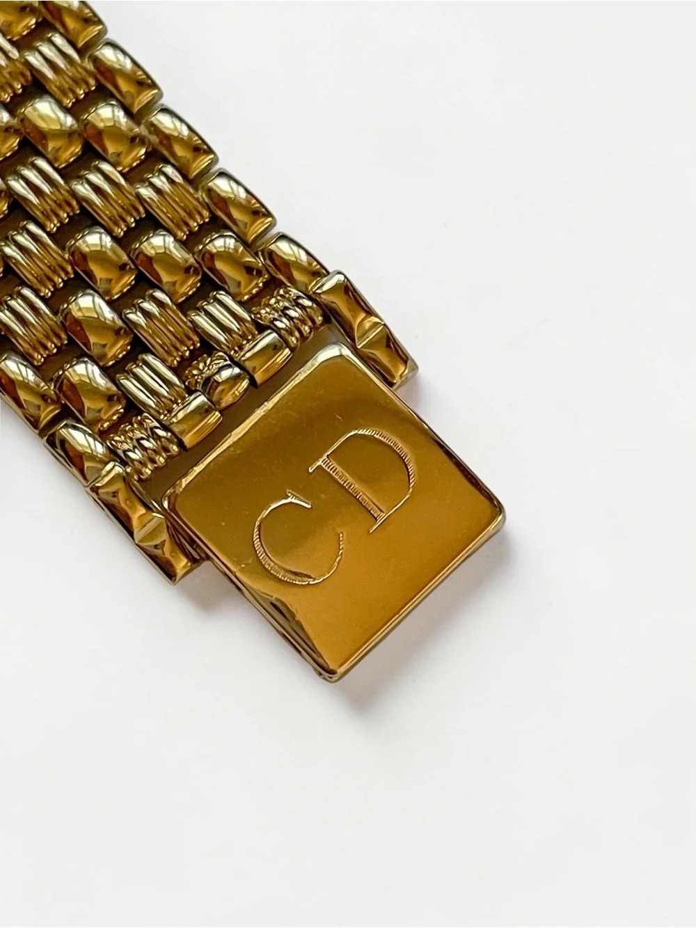 Vintage Christian Dior Octagon Gold Watch with Diamond Hour Marker Dial